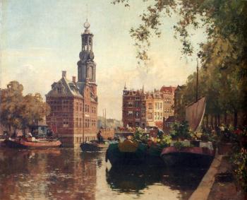 科內利斯 維裡登伯格 The Flowermarket On The Singel Amsterdam With The Munttoren Beyond 科內利斯 維裡登伯格 The Flowermarket On The Singel Amsterdam With The Munttoren Beyond